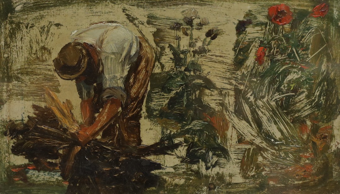 Norman Garstin (Irish, 1847-1926), oil on board, Greenhouse and flowers, label inscribed verso, 12.5 x 21cm